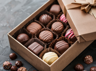 A box of fancy chocolates shown as an example of corporate gift services and how they work