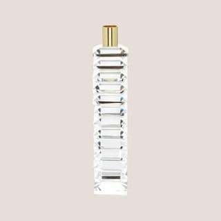 10.5-inch stacked crystal candle holder with gold accent, modern glass taper holder for elegant winter or holiday décor. 