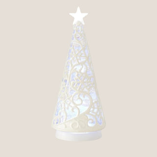 16-inch clear acrylic and white LED Christmas tree with swirling water and glitter — elegant holiday décor centerpiece by Third & Main.