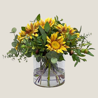 15 Inch Yellow Sunflower w/ Olive Leaf Premade Floral Arrangement