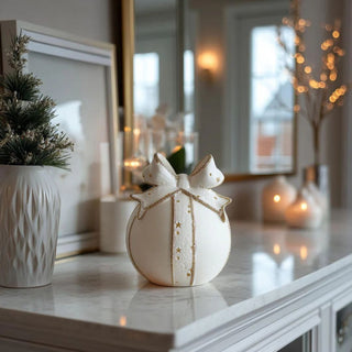 3.5 Inch Cutout White Porcelain LED Tabletop Ornament w/ Timer