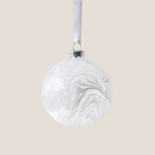Large (4.75 inch) white watercolor ornament with a white satin ribbon and neutral background.