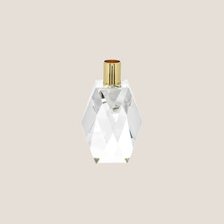 5.5-inch faceted crystal candle holder with gold accent, small dimensional crystal taper holder for modern or holiday décor. 