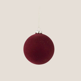 5.75-inch burgundy velvet Christmas ornament — elegant round matte holiday décor in deep wine hue by Biggest Little Baskets.