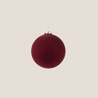 5-inch burgundy velvet Christmas ornament — elegant round holiday décor in rich matte finish by Biggest Little Baskets.