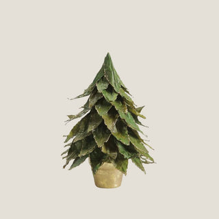 Bring winter charm indoors with this 7-inch green leaf tree accented in gold. A handcrafted, nature-inspired piece perfect for mantels and tabletops. Third & Main, Home Decor