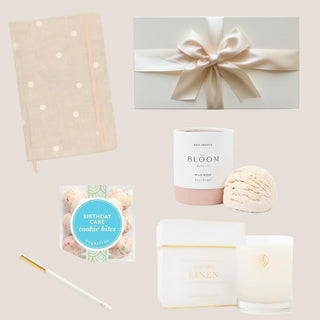 A beautifully curated Birthday Wishes Gift Box featuring a polka-dotted linen journal, a luxurious gold-accent pen, a wild rose bath truffle, birthday cake cookie bites, and a crisp white linen candle. Thoughtfully wrapped with a satin ribbon, this elegant gift box is perfect for celebrating birthdays in style.
Biggest Little Baskets, Reno Gift, Reno, Nevada Gift, Birthday Gift for Her, Birthday Gift, Gift Box, Luxury Gift