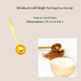 Brushed gold single-serving coffee scoop included with the Deluxe Java Joy French press and coffee gift box.