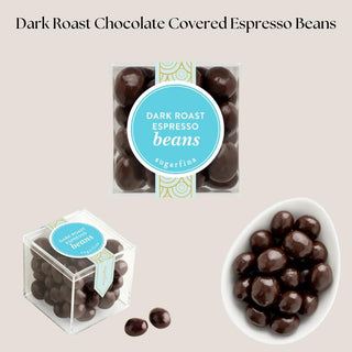Dark chocolate-covered espresso beans included as a sweet coffee companion in the Deluxe Java Joy gift box.