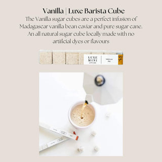 Vanilla sugar cubes made with Madagascar vanilla bean and cane sugar, included in the Deluxe Java Joy coffee gift box.