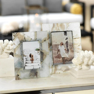 Preto Agate 4x6 Photo Frame, Biggest Little Baskets, A beautiful agate photo frame in colors of cream, brown, light green and a touch of gray. Each is hand carved and will be slightly different in color. Luxury Home Decor, elegant Decor, luxury decor items