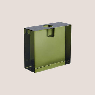 Rectangular green crystal glass taper candle holder — modern sculptural holiday décor accent in quiet luxury style by Biggest Little Baskets.