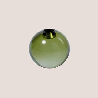 3.25-inch round green crystal glass taper candle holder — elegant modern holiday décor accent by Biggest Little Baskets