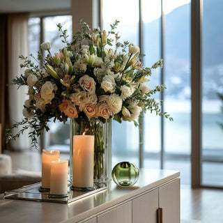 3.25-inch round green crystal glass taper candle holder — elegant modern holiday décor accent by Biggest Little Baskets