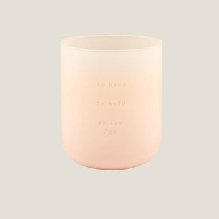 To Have, To Hold, To Say I Do candle in blush vessel — coconut milk mango fragrance, elegant giftable wedding candle by Biggest Little Baskets.