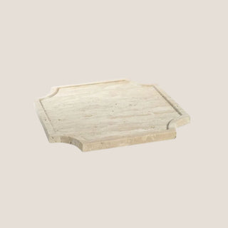 Medium travertine stone tray, 10.25 inches by 10.25 inches by .75 inches, included in the Settle In New Home Gift Box Level 2.